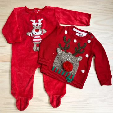 Szarvasos plüss rugdalozó+pulóver